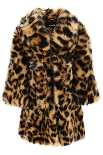 Shop Rotate Birger Christensen Leopard Print Faux Fur Coat In Beige, Black