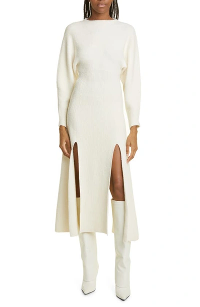 Shop Proenza Schouler Long Sleeve Double Slit Wool Blend Bouclé Sweater Dress In Ivory