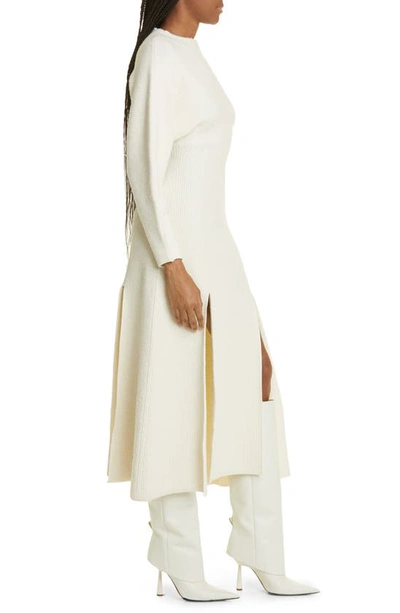Shop Proenza Schouler Long Sleeve Double Slit Wool Blend Bouclé Sweater Dress In Ivory