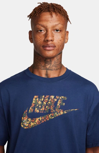 Shop Nike Floral Logo Max90 Graphic T-shirt In Midnight Navy