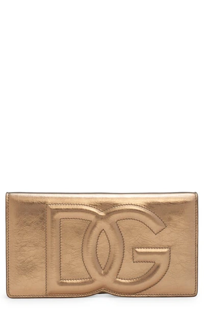 Shop Dolce & Gabbana Mini Dg Logo Leather Crossbody Bag In Gold
