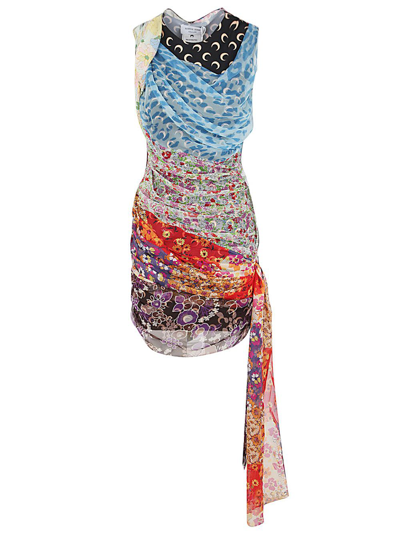 Shop Marine Serre Regenerated Silk Scarves Draped Dress In Multicolour