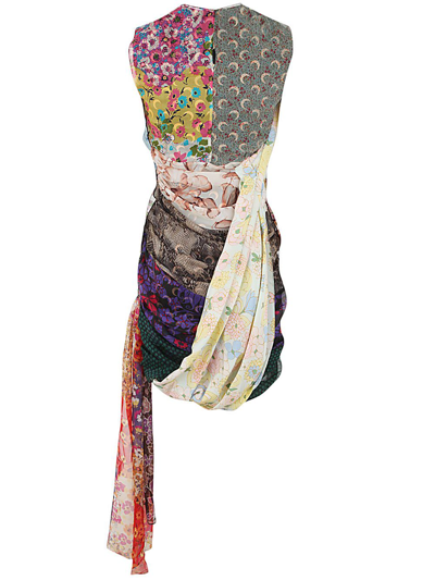 Shop Marine Serre Regenerated Silk Scarves Draped Dress In Multicolour