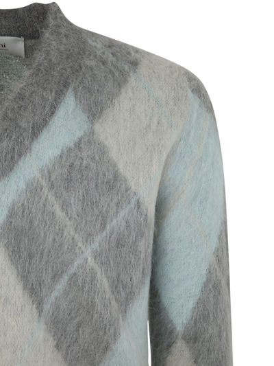 Shop Ami Alexandre Mattiussi Argyle Brushed Sweater In Grey