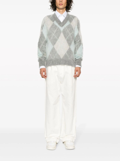 Shop Ami Alexandre Mattiussi Argyle Brushed Sweater In Grey