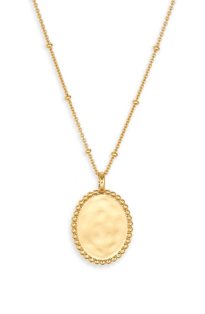 Shop Monica Vinader Hammered Pendant Necklace In 18ct Gold Vermeil