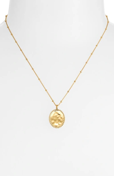 Shop Monica Vinader Hammered Pendant Necklace In 18ct Gold Vermeil
