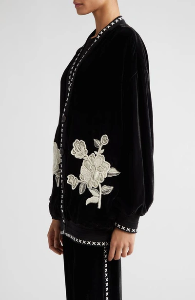 Shop Golden Goose Gisellse Floral Embroidery Appliqué Velvet Jacket In Black
