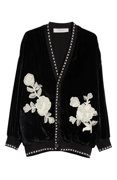 Shop Golden Goose Gisellse Floral Embroidery Appliqué Velvet Jacket In Black