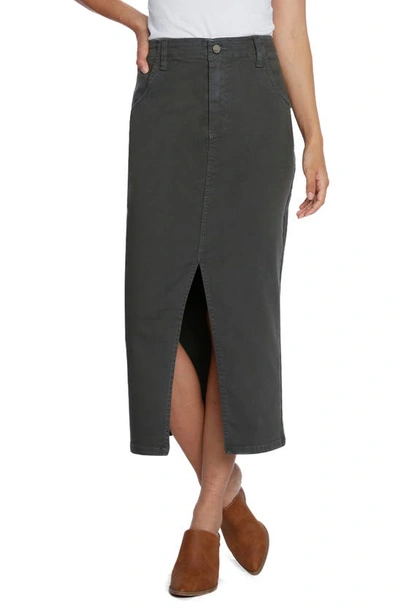 Shop Wash Lab Denim Daily Slit Denim Midi Skirt In Herb Green