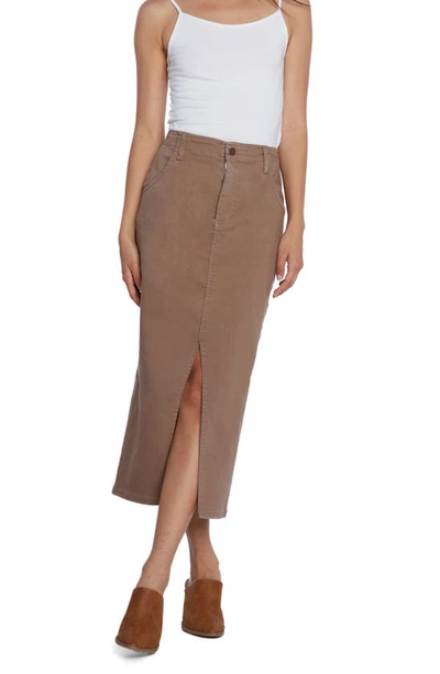 Wash Lab Denim Daily Slit Denim Midi Skirt In Khaki