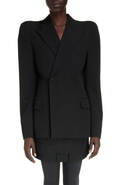 Shop Balenciaga Round Shoulder Wool Blazer In Black