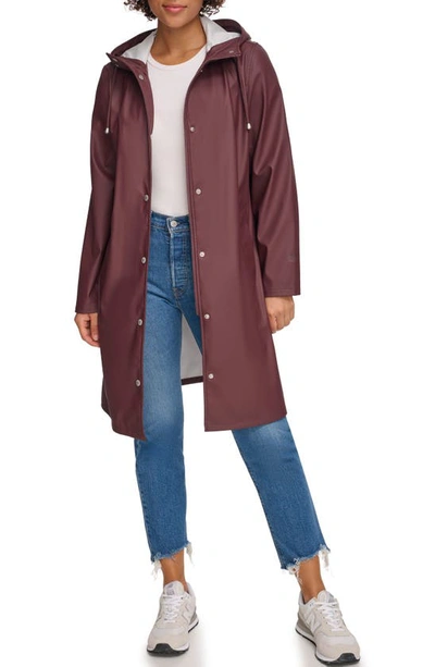 Levi's Water Resistant Hooded Long Rain Jacket In Decadent Chocolate