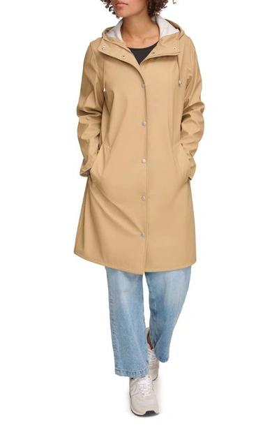 Shop Levi's Water Resistant Hooded Long Rain Jacket In Tan