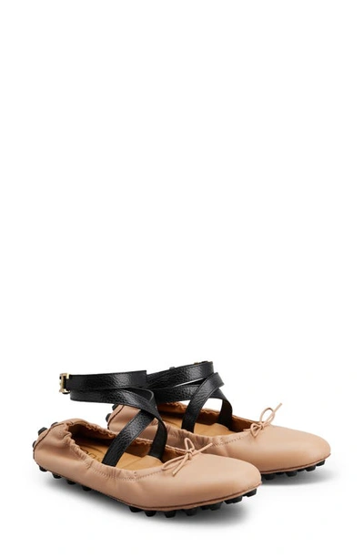 Shop Tod's Ankle Strap Ballerina Flat In Rosa