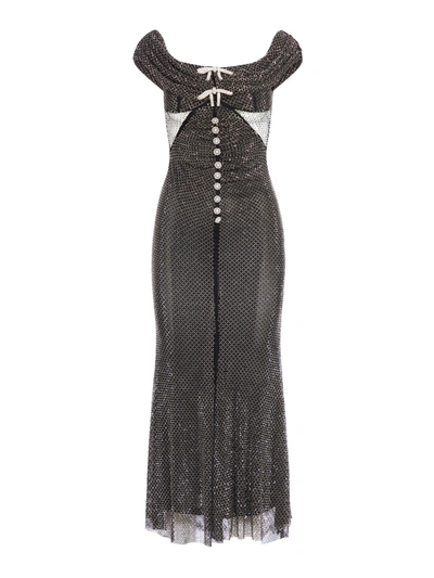 Shop Self-portrait Black Diamante Fishnet Rhinestone Midi Dress