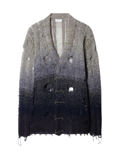 Off-white Distressed Effect Wool Cardigan With Beads Detail In Grey