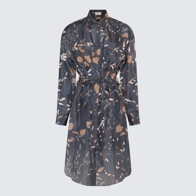 Shop Brunello Cucinelli Multicolour Silk Leaves Print Dress