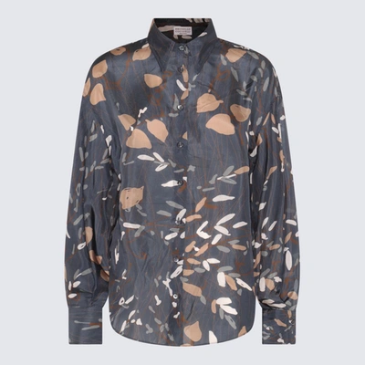 Shop Brunello Cucinelli Multicolour Silk Leaf Print Shirt