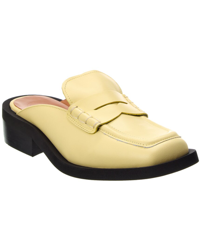 Shop Ganni Wide Welt Square Toe Leather Mule In Yellow