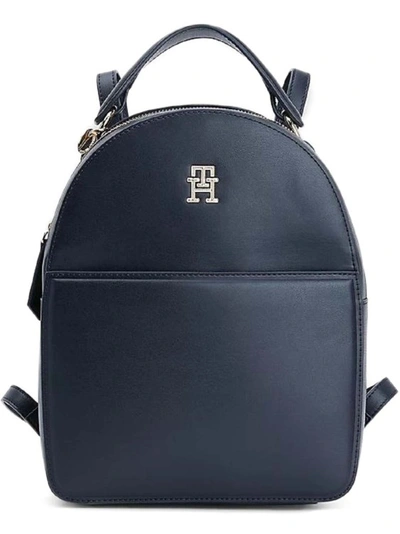 Shop Tommy Hilfiger Gold-tone Logo Plaque Blue Backpack In Black
