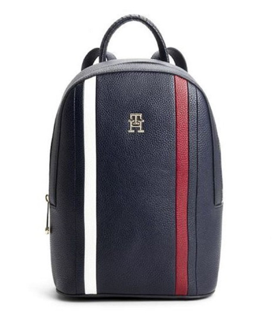 Shop Tommy Hilfiger Logo Plaque With Signature Stripe Navy Blue Backpack