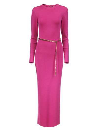 Shop Michael Michael Kors Women's Merino-wool-blend Belted Midi-dress In Deep Fuchsia