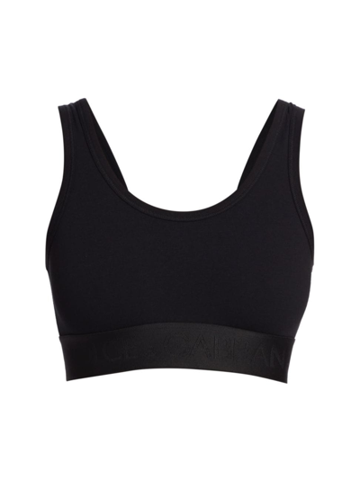 Shop Dolce & Gabbana Women's Logo Cotton-blend Sports Bra In Black
