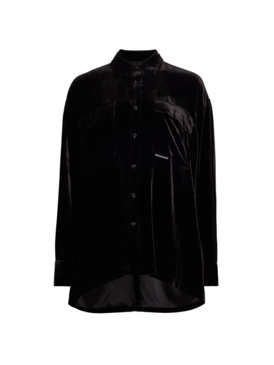 Shop Alexander Wang T Women's Velvet Button-front Shirt In Black