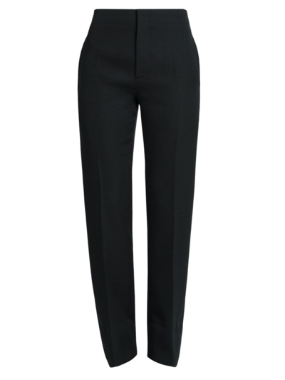 Shop Bottega Veneta Women's Curved Wool Trousers In Black