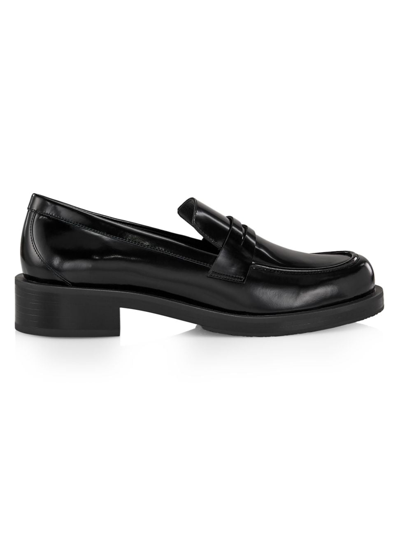Shop Stuart Weitzman Women's Palmer 40mm Brushed Leather Stacked Heel Loafers In Black