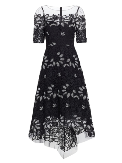 Shop Teri Jon By Rickie Freeman Women's Floral Guipure Lace Midi-dress In Black White