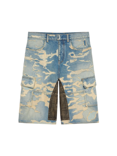 Shop Givenchy Men's Bermuda Shorts In Rip And Repair Denim And Moleskine In Medium Blue