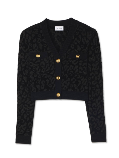 Shop St John Women's Evening Leopard Knit Jacket In Black