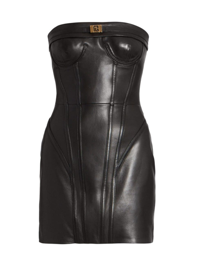 Shop Balmain Women's Leather Bustier Minidress In Black