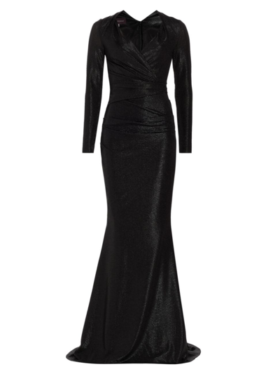 Shop Talbot Runhof Women's Gathered Pleated Metallic Gown In Black