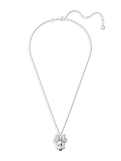 Shop Swarovski Women's Disney 100 Rhodium-plated & Crystal Minnie Mouse Pendant Necklace In Silver