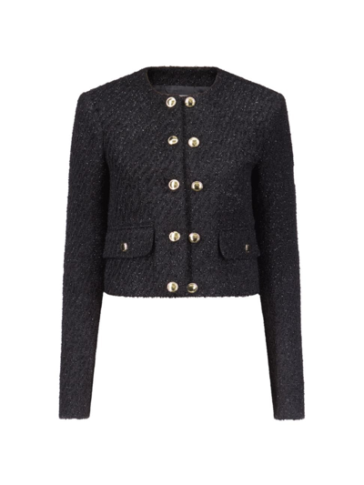 Shop Michael Michael Kors Women's Double-breasted Tweed Jacket In Black