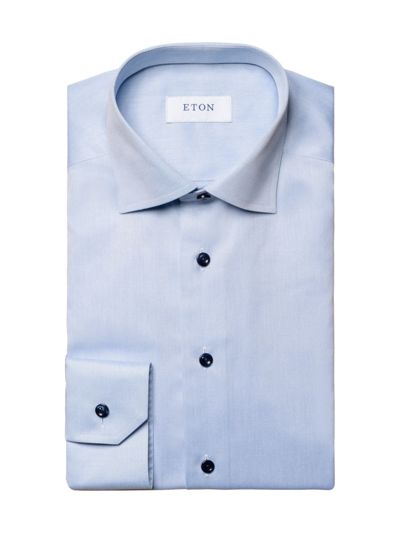 Shop Eton Men's Slim Fit Twill Shirt With Navy Buttons In Blue