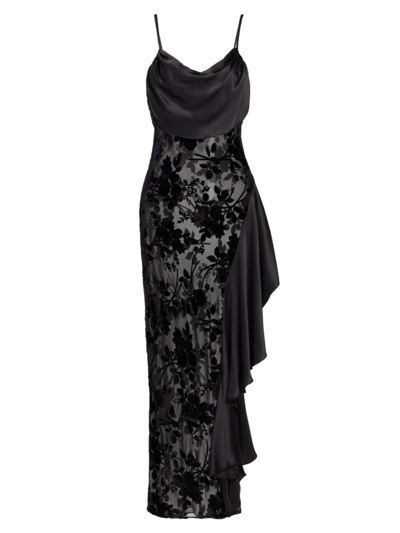 Shop Rodarte Women's Floral Burnout Velvet & Satin Bias Maxi Dress In Black