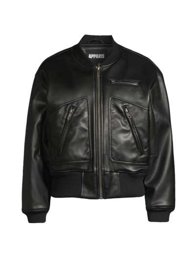Shop Apparis Women's Chaz Faux Leather Bomber Jacket In Noir