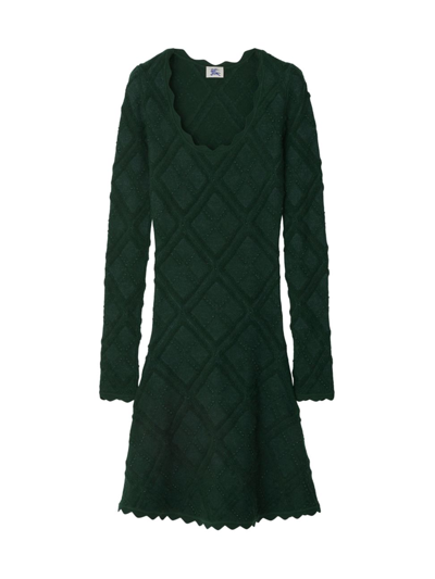 Shop Burberry Women's Diamond-quilt Wool-blend Midi-dress In Vine