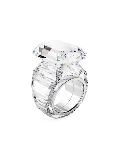 Shop Swarovski Women's Lucent Rhodium-plated &  Crystal Cocktail Ring In Clear