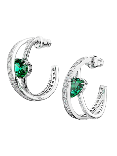 Shop Swarovski Women's Hyperbola Rhodium-plated & Crystal Hoop Earrings In Green
