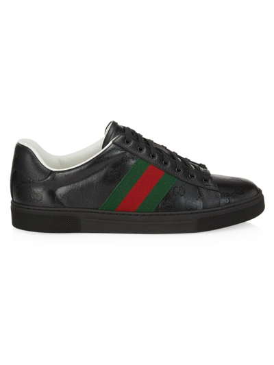 Shop Gucci Men's Ace Gg Crystal Canvas Low-top Sneakers In Black