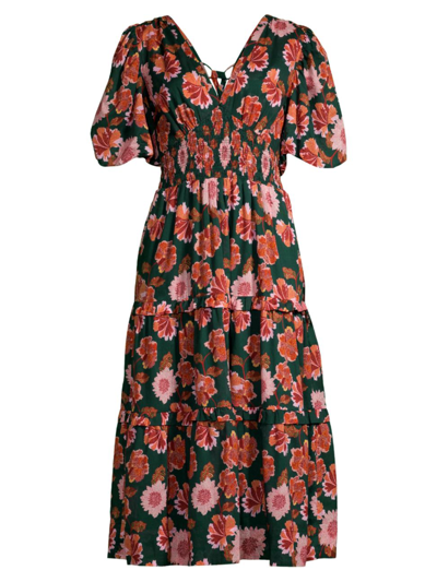 Shop Birds Of Paradis Women's Nellie Cotton Floral Midi-dress In Carnation Print