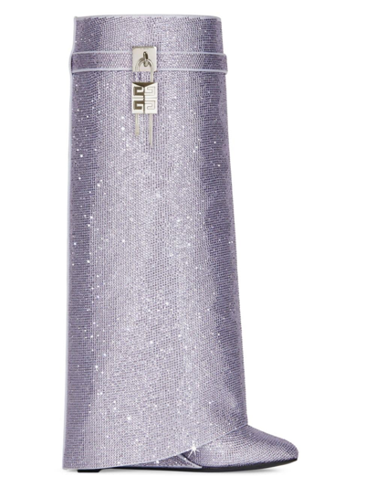 Shop Givenchy Women's Shark Lock Boots In Satin With Strass In Lavender