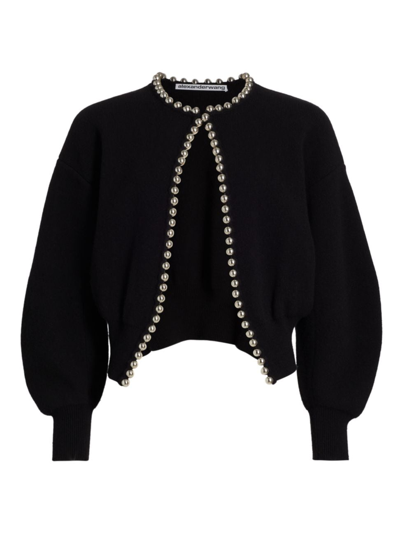 Shop Alexander Wang Women's Bead-embellished Wool-blend Cardigan In Black