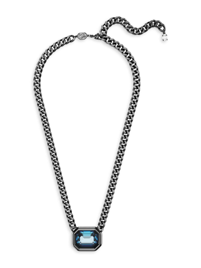 Shop Swarovski Women's Millenia Ruthenium-plated & Crystal Octagon Chain Necklace In Blue