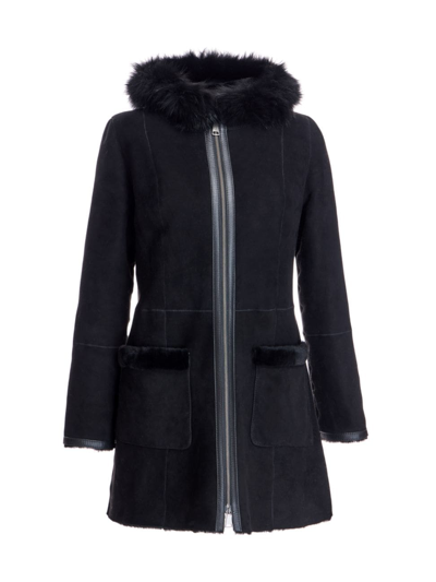 Shop Maximilian Women's Hooded Nubuck & Shearling Jacket In Black